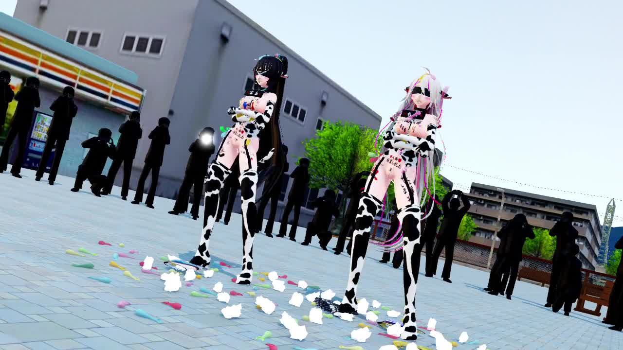 MMD]TDA 雌牛チアリーダー全裸ストリートダンス ※落書き注意｜俺の3Dエロ動画